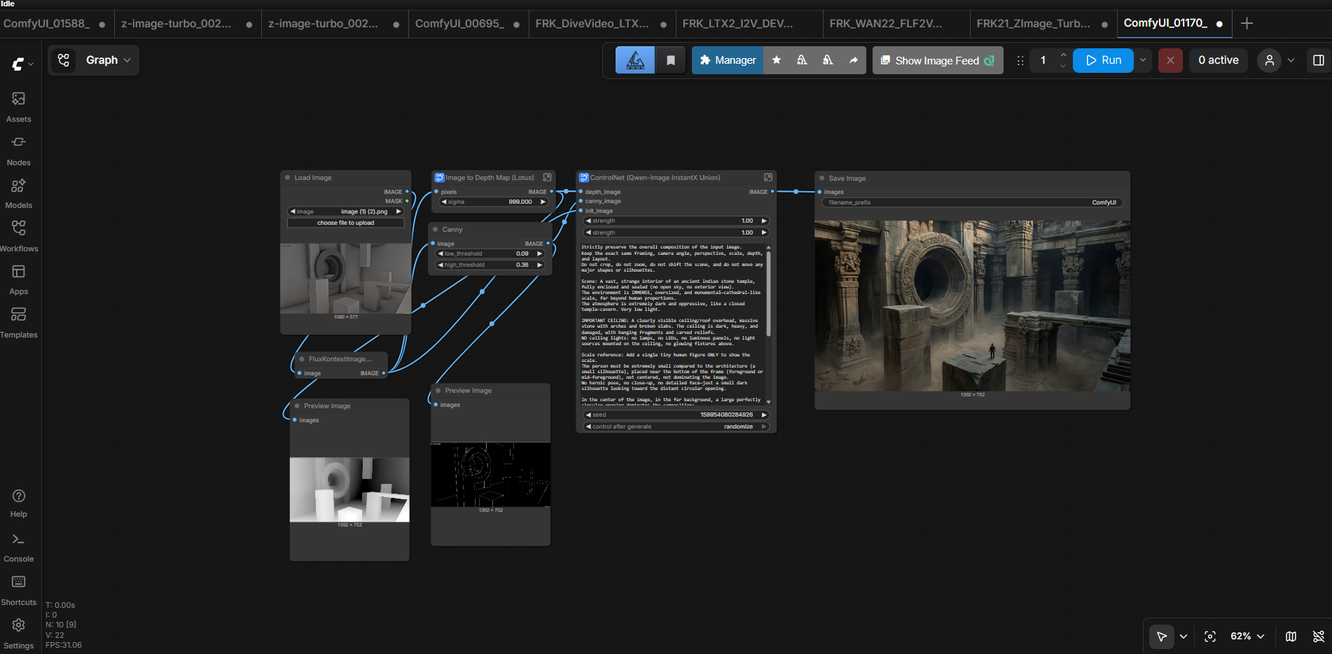 Workflow ComfyUI générant une image d’environnement à partir d’un blockout LD avec LoRA spécifique